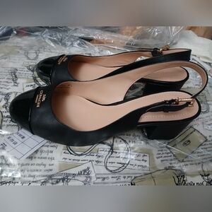 Coach Black Slingback Heels with Gold Accents